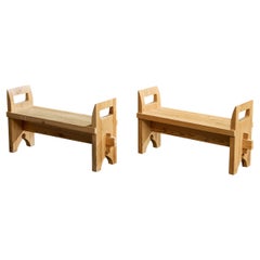 Swedish Designer, Benches, Pine, Sweden, 1970s
