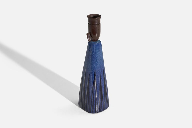 Mid-20th Century Swedish Designer, Blue Table Lamp, Glazed Stoneware, Sweden, c. 1960s For Sale