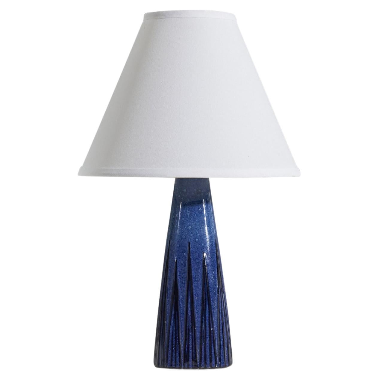 Swedish Designer, Blue Table Lamp, Glazed Stoneware, Sweden, c. 1960s