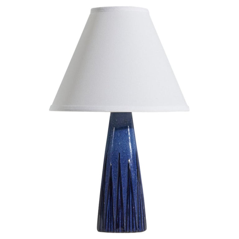 Swedish Designer, Blue Table Lamp, Glazed Stoneware, Sweden, c. 1960s For Sale
