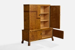Swedish Designer, Cabinet, Birch, Burl, Brass, Sweden, 1930s