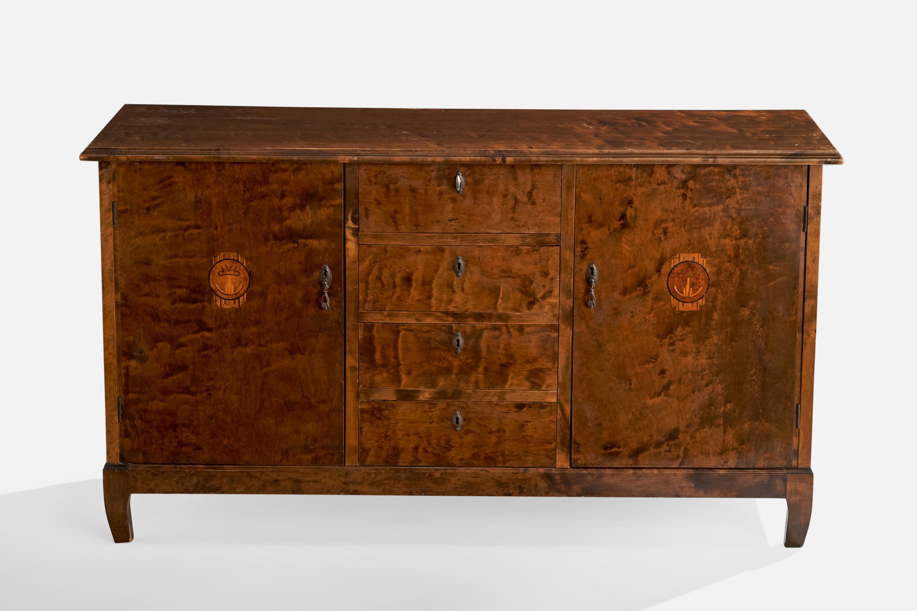 Schwedischer Designer, Schrank, Birke, Metall, Schweden, 1930er Jahre (Mitte des 20. Jahrhunderts)