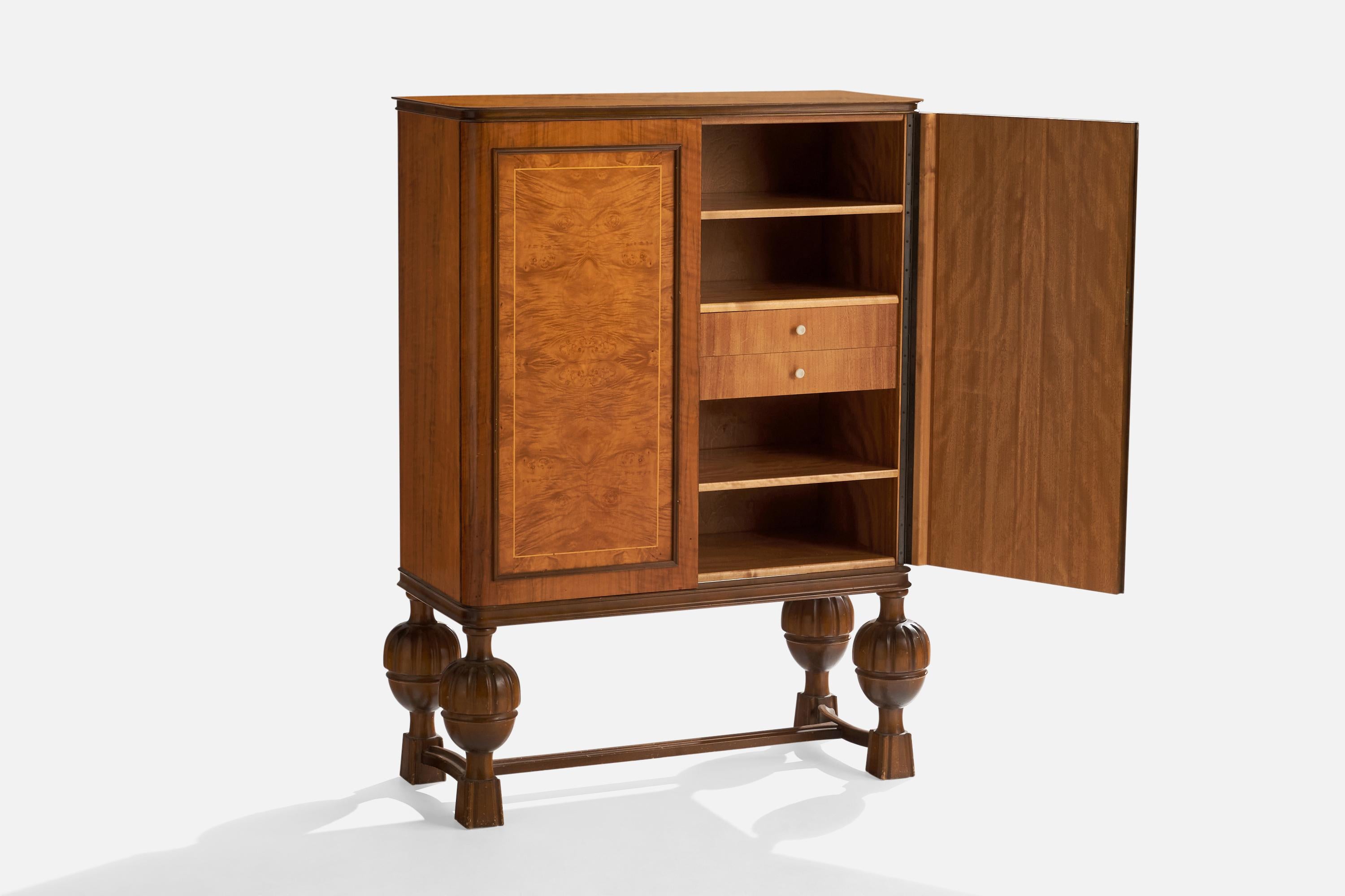 Swedish Designer, Cabinet, Elm, Birch Sweden, 1920s In Good Condition For Sale In High Point, NC