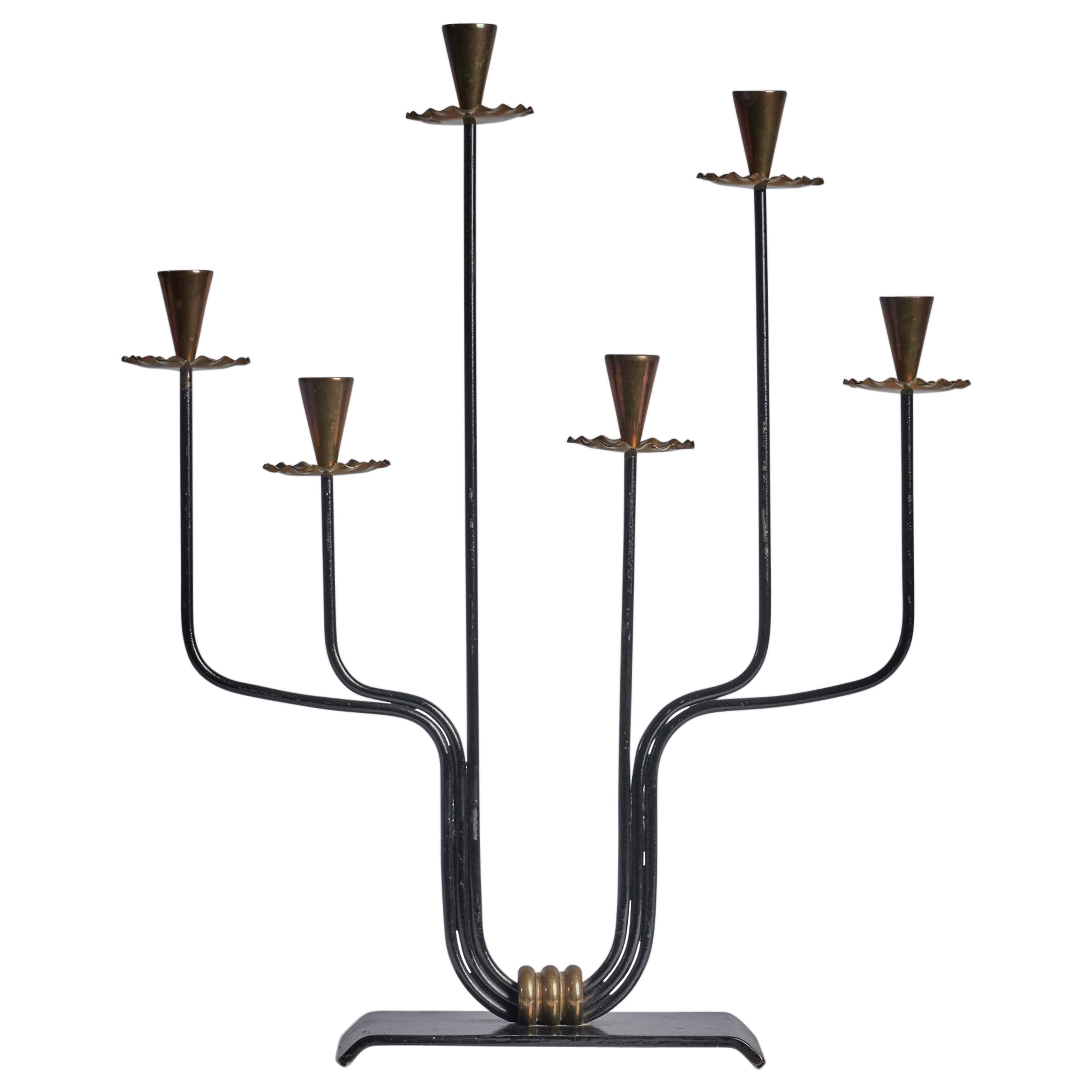 Diseñador sueco, candelabro, latón, metal, Suecia, años 1940