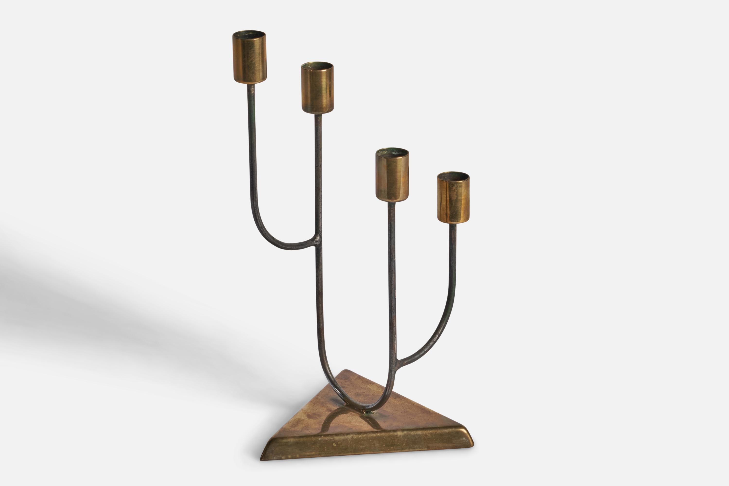 A brass and black-lacquered metal candelabra designed and produced in Sweden, c. 1950s.

fits 0.9” diameter candle