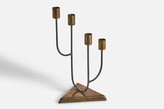 Swedish Designer, Candelabra, Brass, Metal, Sweden, 1950s
