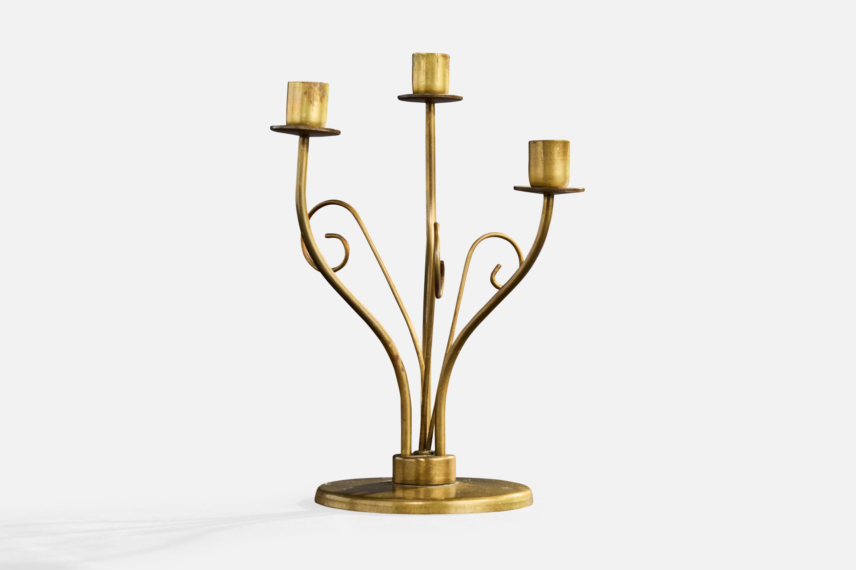 Mid-Century Modern Swedish Designer, Candelabra, Brass, Sweden, 1940s For Sale