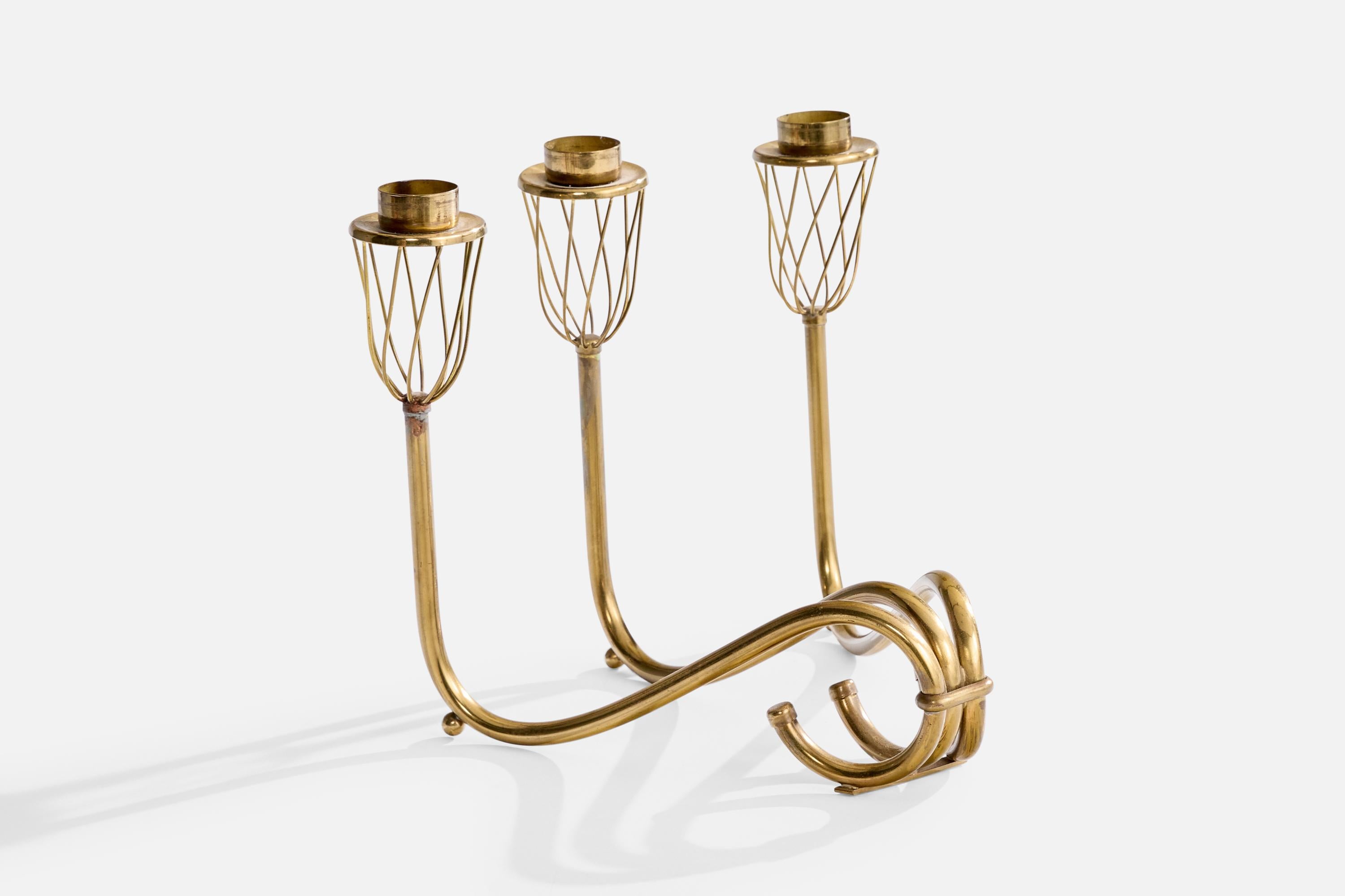 Mid-20th Century Swedish Designer, Candelabra, Brass, Sweden, 1940s For Sale