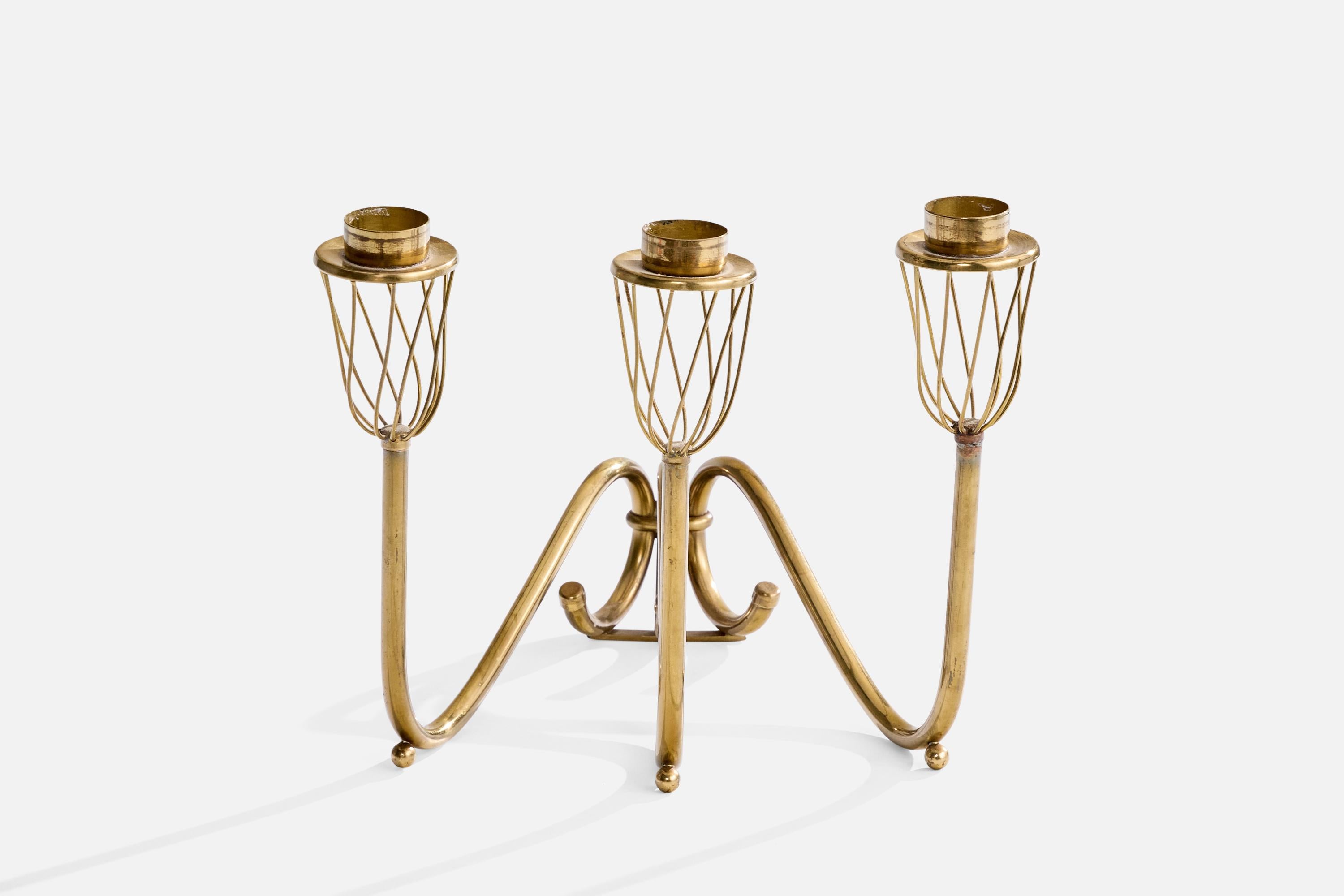 Swedish Designer, Candelabra, Brass, Sweden, 1940s For Sale 1