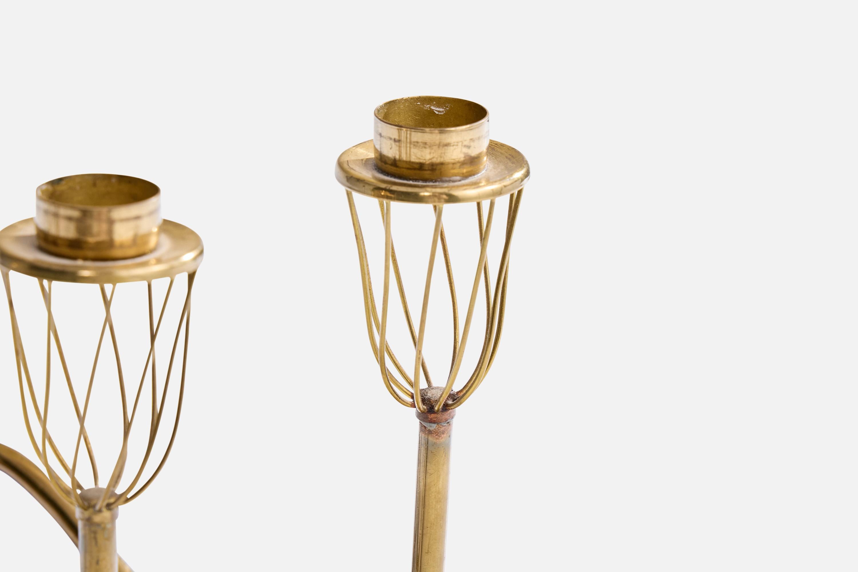 Swedish Designer, Candelabra, Brass, Sweden, 1940s For Sale 2