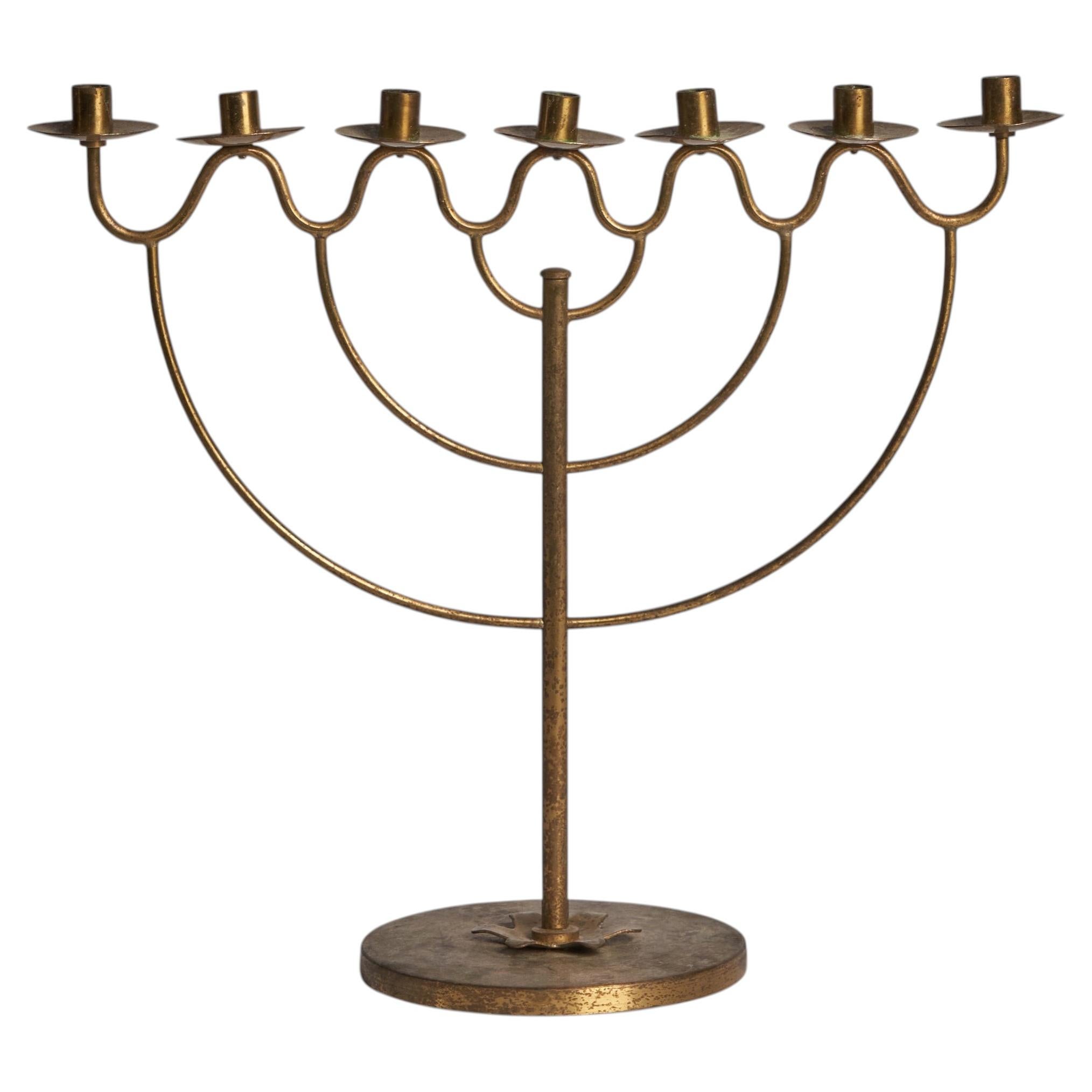 Swedish Designer, Candelabra, Brass, Sweden, 1940s