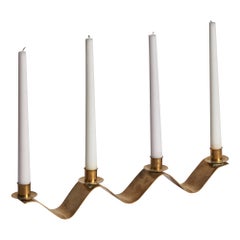 Swedish Designer, Candelabra, Brass, Sweden, 1940s