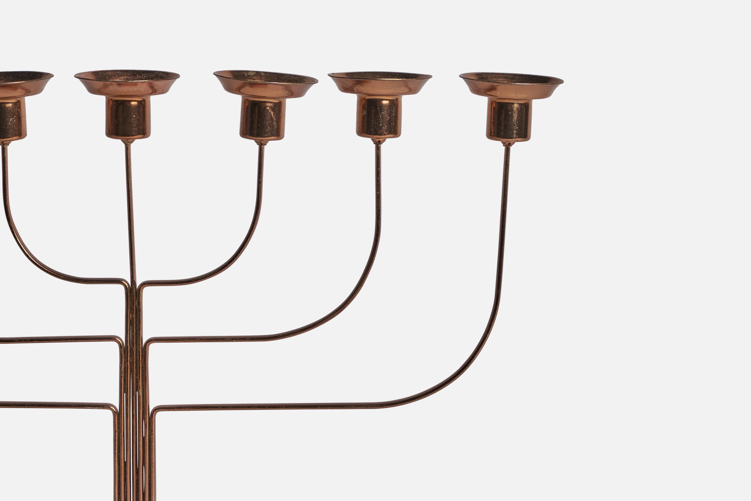 Scandinavian Modern Swedish Designer, Candelabra, Copper, Elm, Sweden, 1940s For Sale