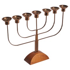 Swedish Designer, Candelabra, Copper, Elm, Sweden, 1940s