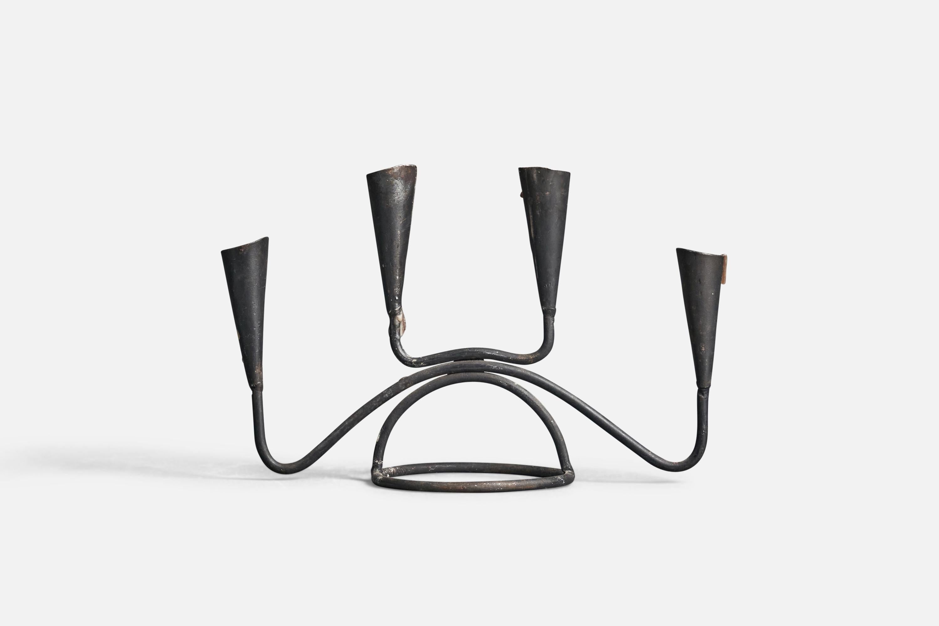 A painted iron candelabra designed and produced by a Swedish Designer, Sweden, 1940s.