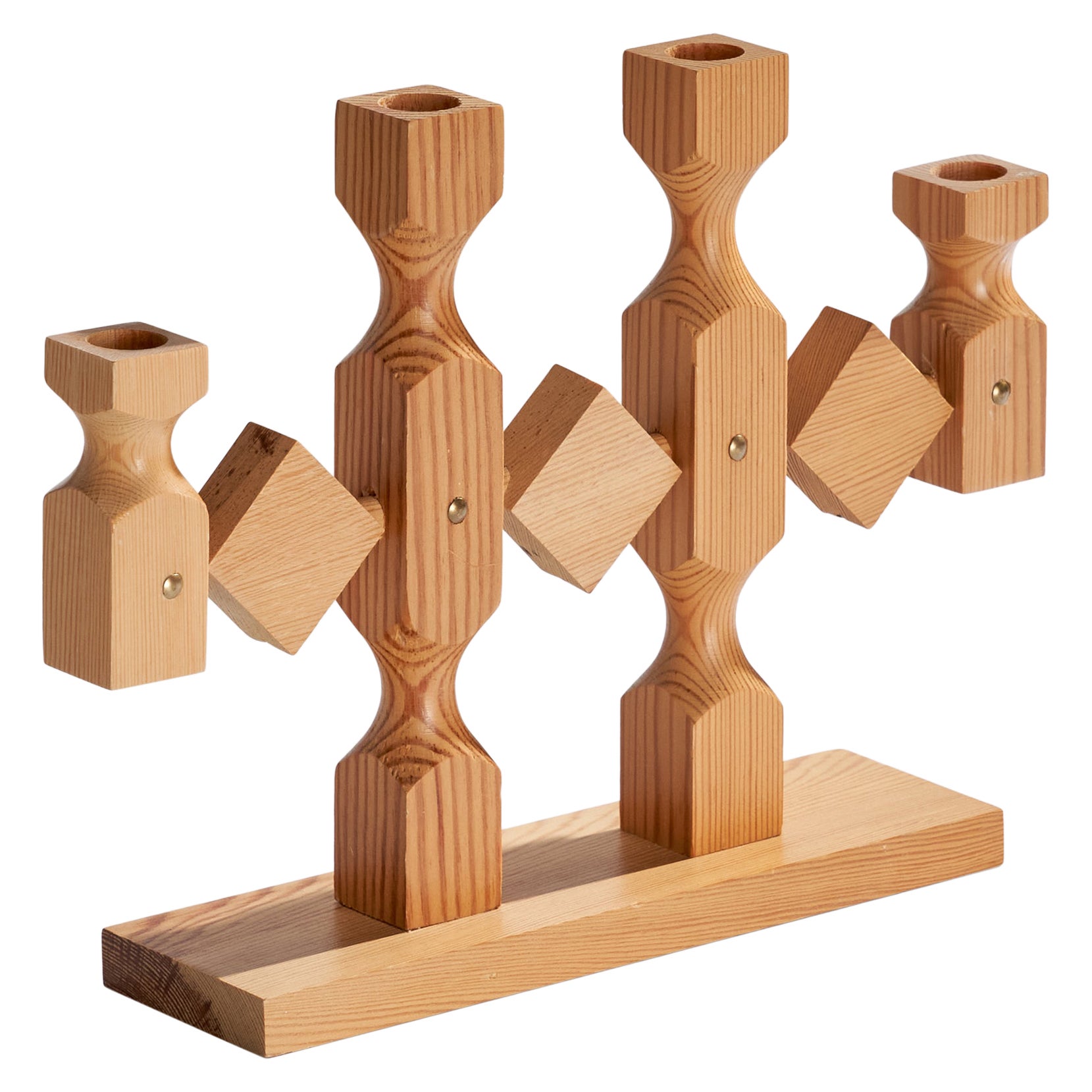Swedish Designer, Candelabra, Pine, Sweden, 1970s For Sale