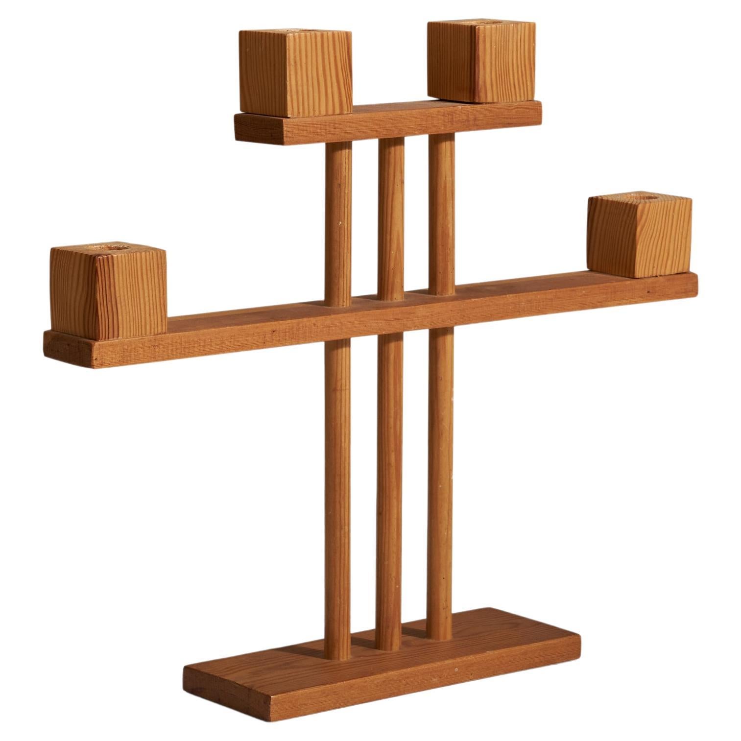 Créateur suédois, candélabre, pin, Suède, années 1970