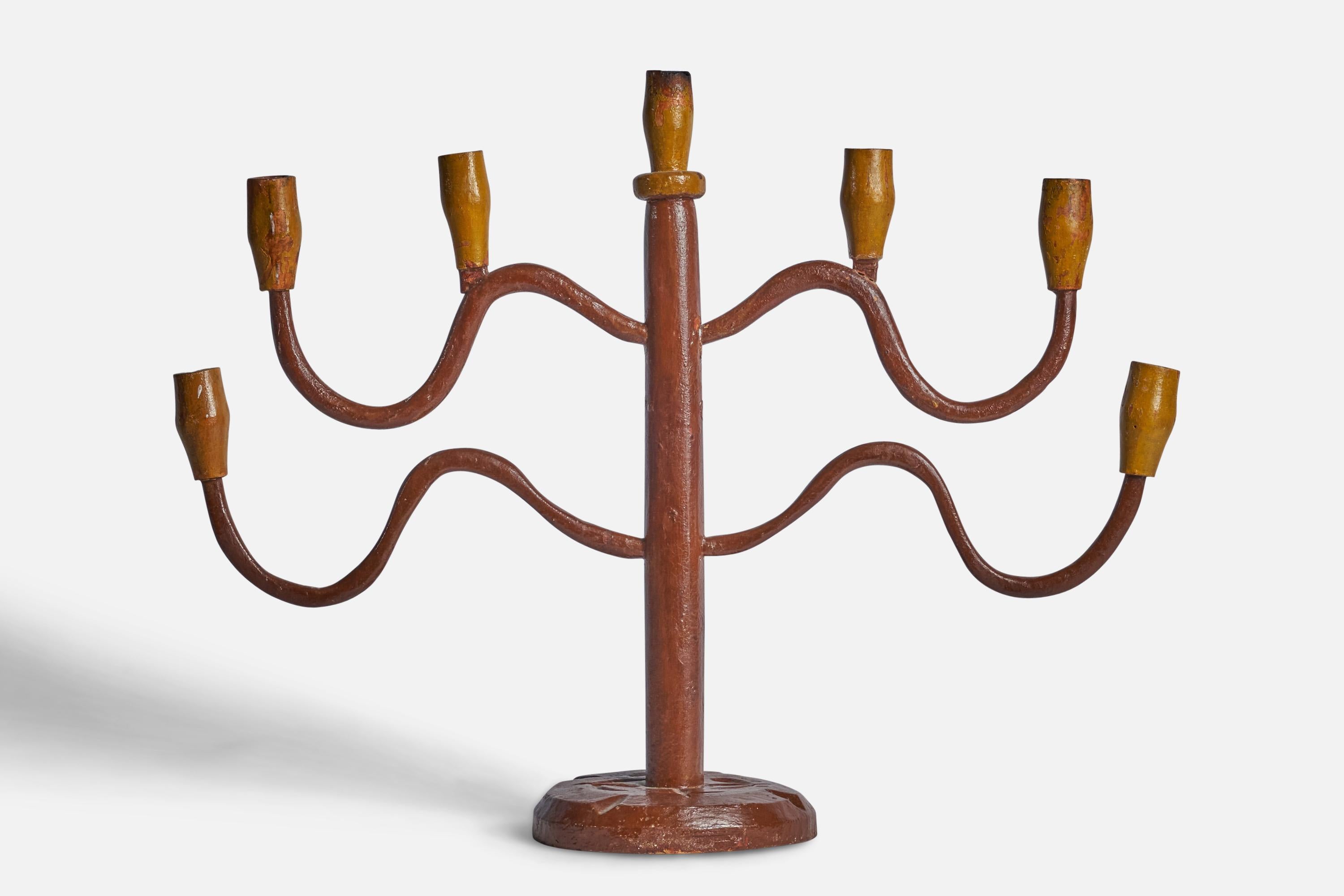 A brown and yellow-painted organic candelabra designed and produced in Sweden, c. 1900.

fits 0.70”-0.75” diameter candles