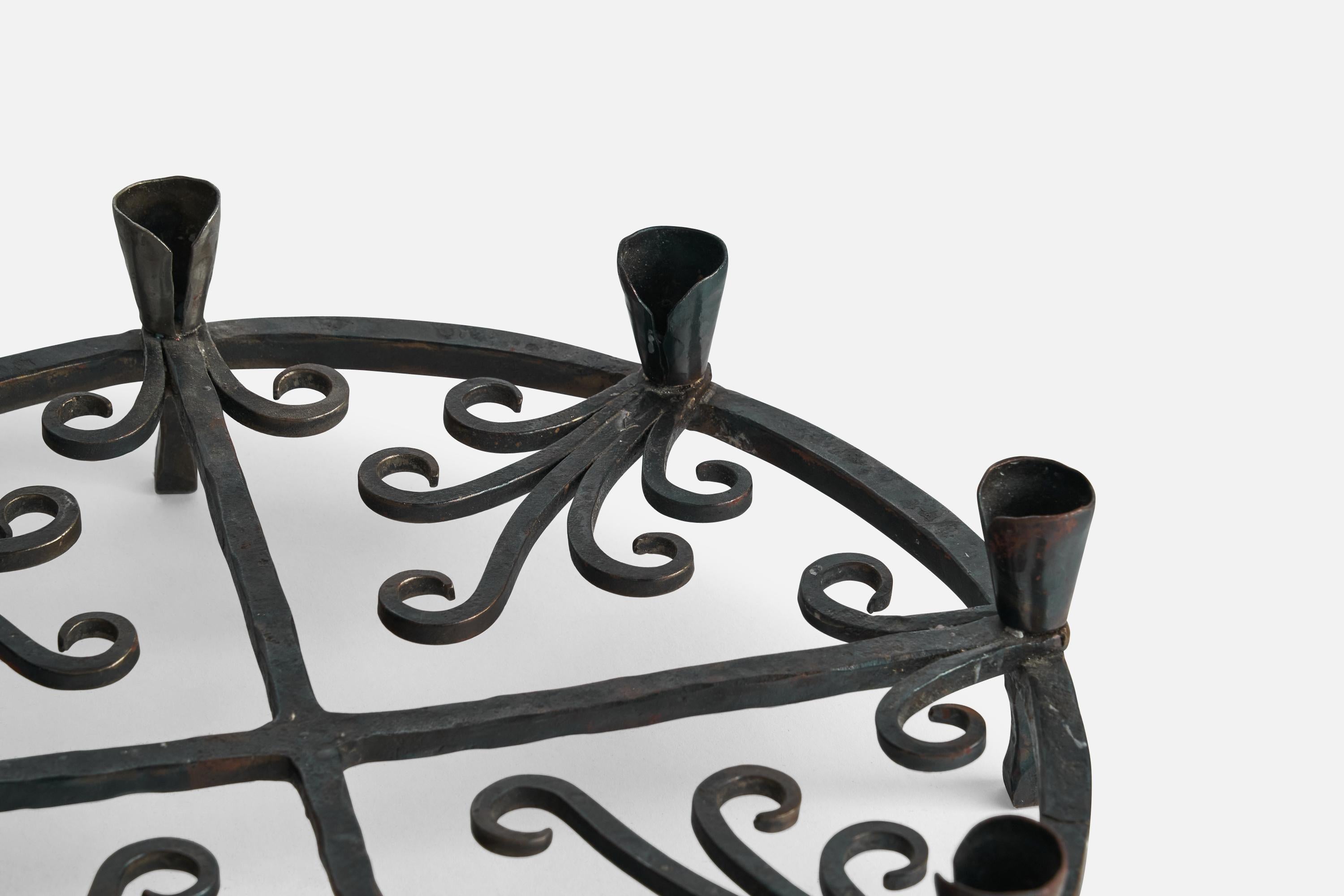 Swedish Designer, Candelabra, Wrought Iron, Sweden, 1940s In Good Condition For Sale In High Point, NC