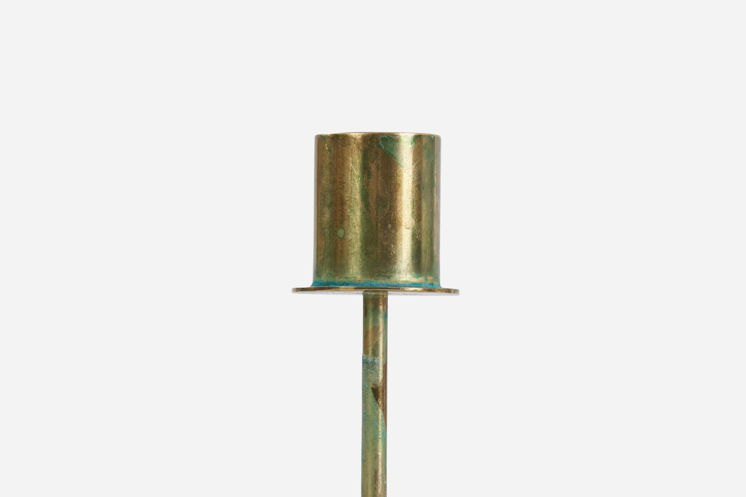 Swedish Designer, Candle Holder, Brass, Sweden, 1940s In Good Condition For Sale In High Point, NC