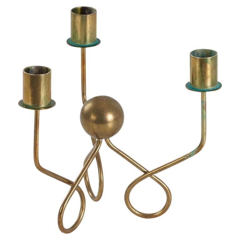 Swedish Designer, Candle Holder, Brass, Sweden, 1940s For Sale at 1stDibs