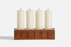 Swedish Designer, Candle Holder, Pine, Pewter, Sweden, 1950s