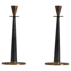 Swedish Designer, Candle Holders, Brass, Painted Wood, Sweden, 1940s