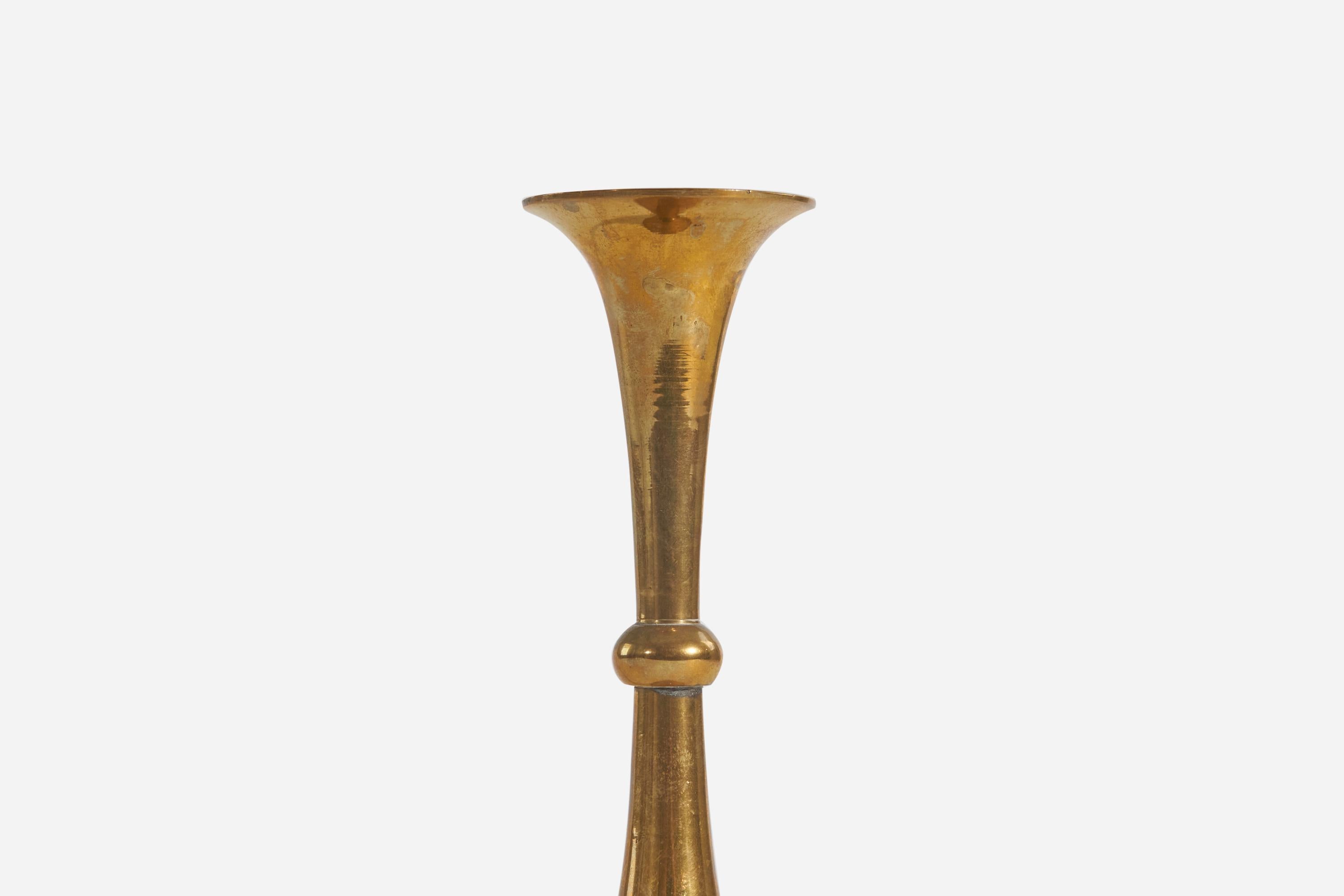 Scandinavian Modern Swedish Designer, Candlesticks, Brass, Sweden, 1940s For Sale