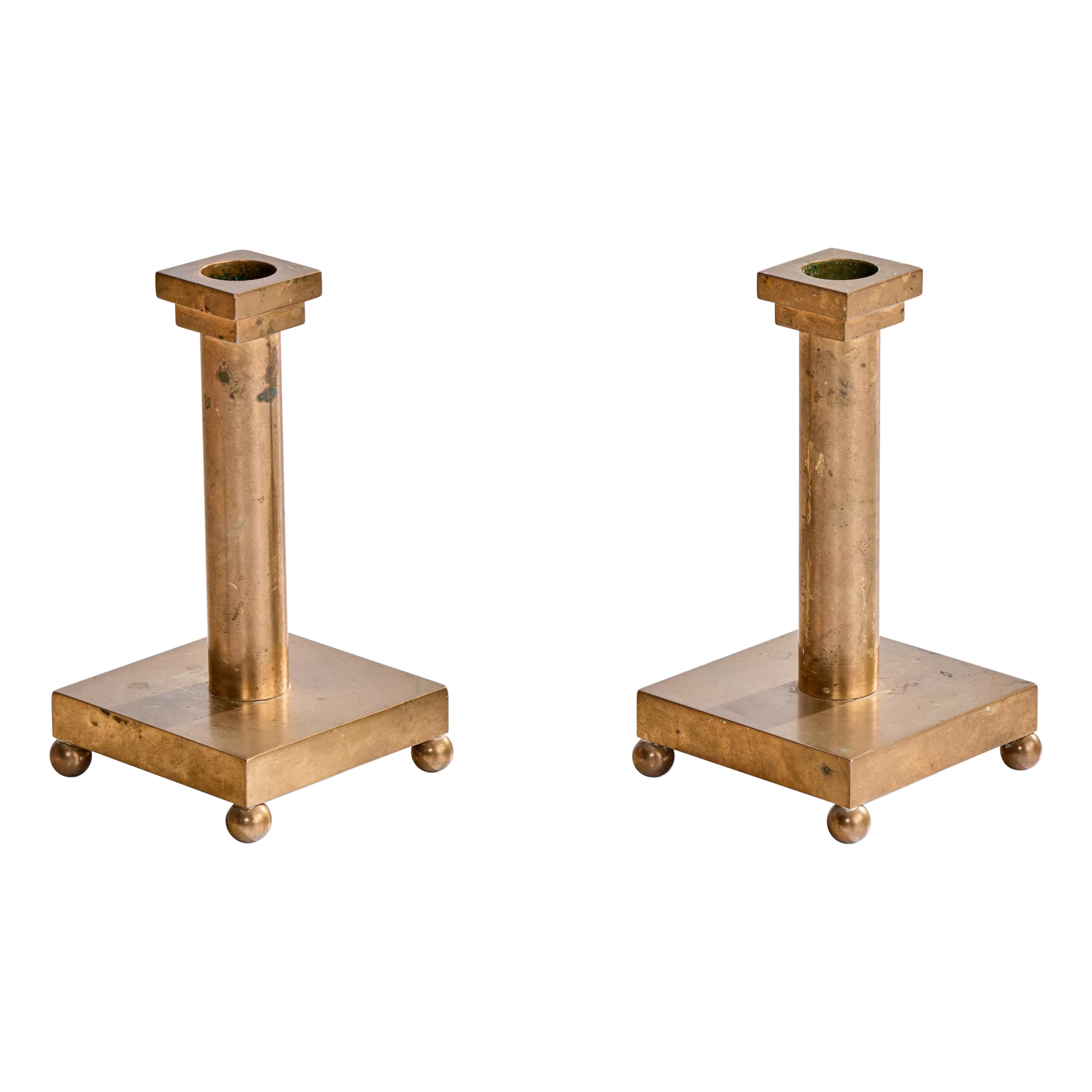Swedish Designer, Candlesticks, Brass, Sweden, 1940s