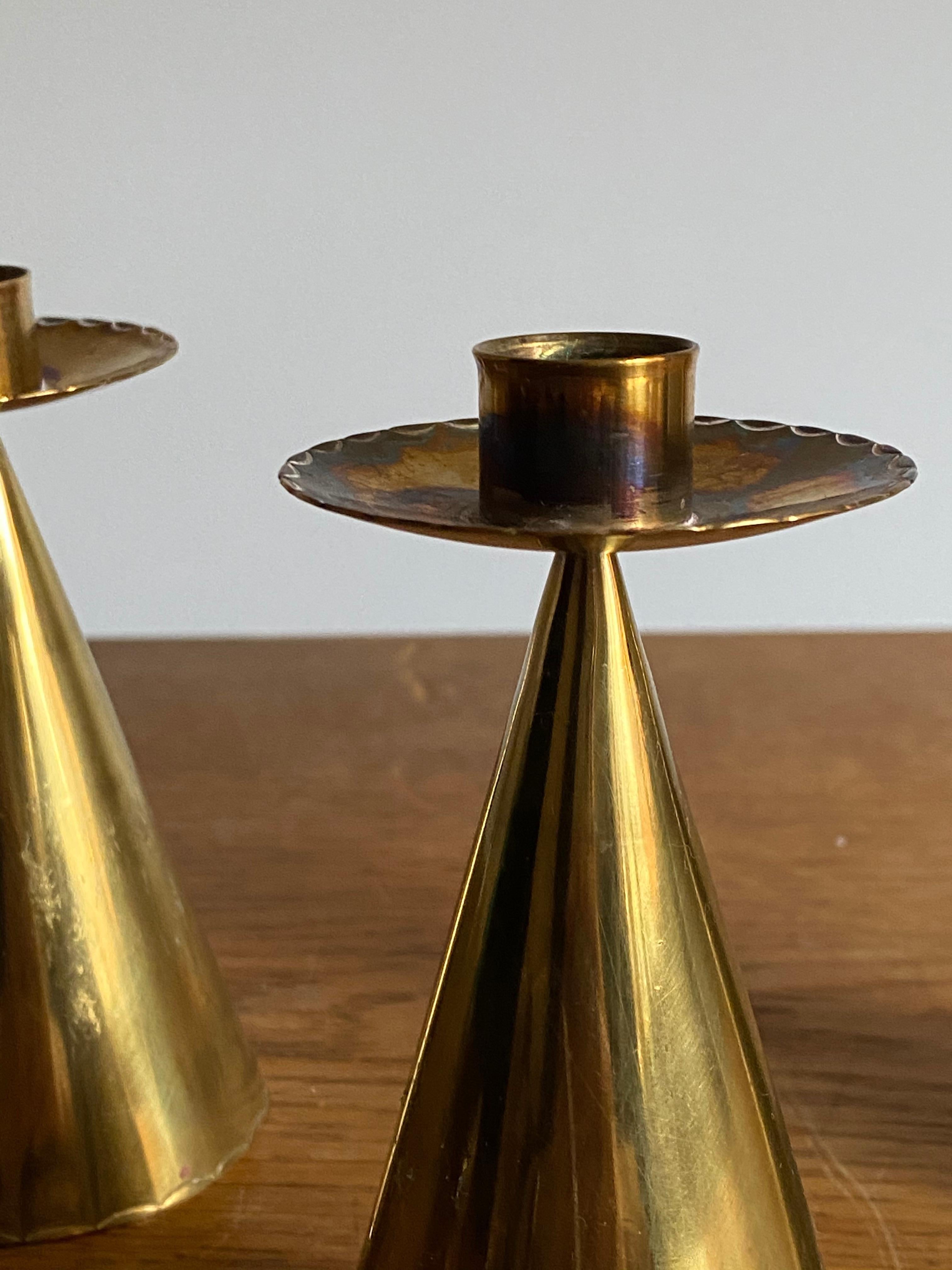 Mid-Century Modern Swedish Designer, Candlesticks, Brass, Sweden, 1950s
