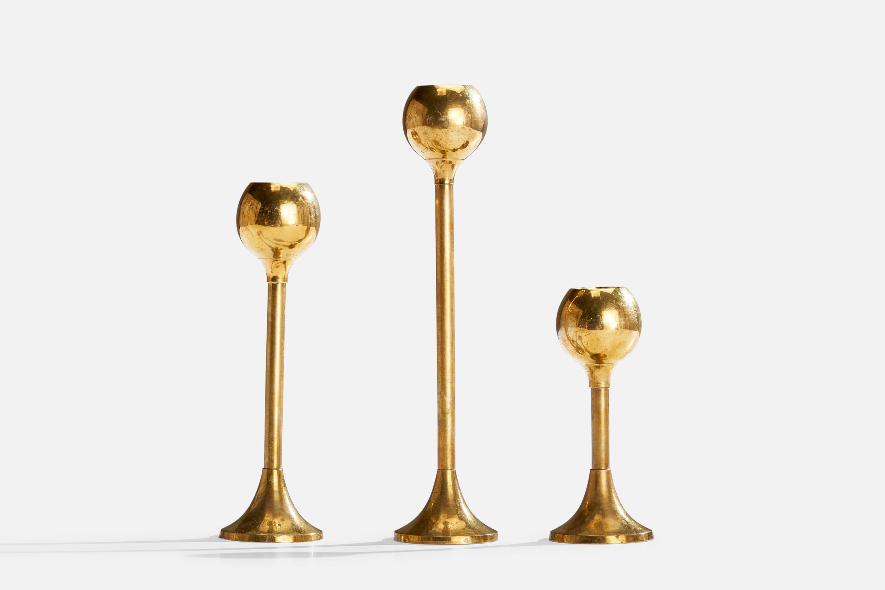 Mid-Century Modern Swedish Designer, Candlesticks, Brass, Sweden, 1950s For Sale