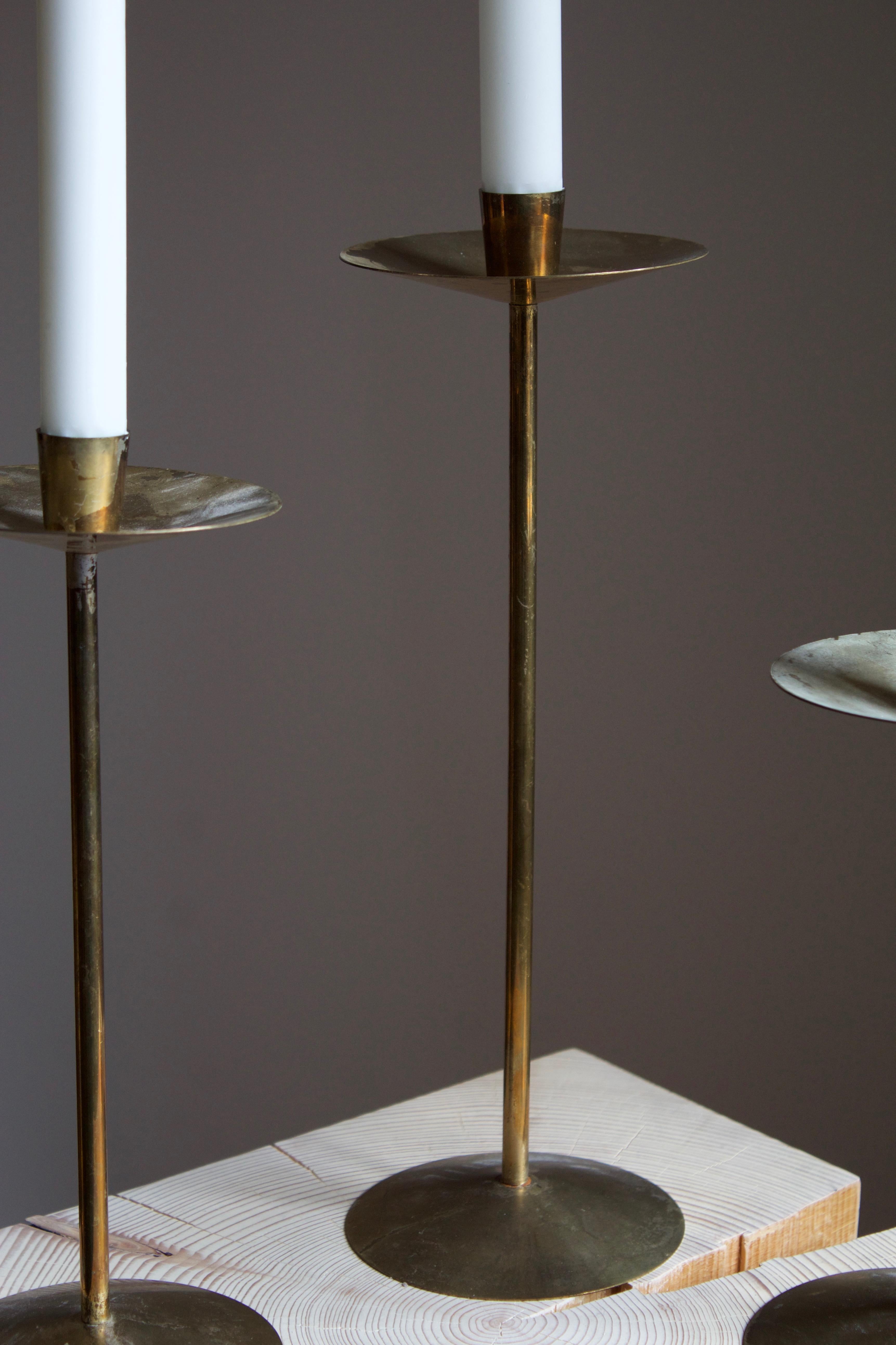 Mid-Century Modern Swedish Designer, Candlesticks, Brass, Sweden, 1960s