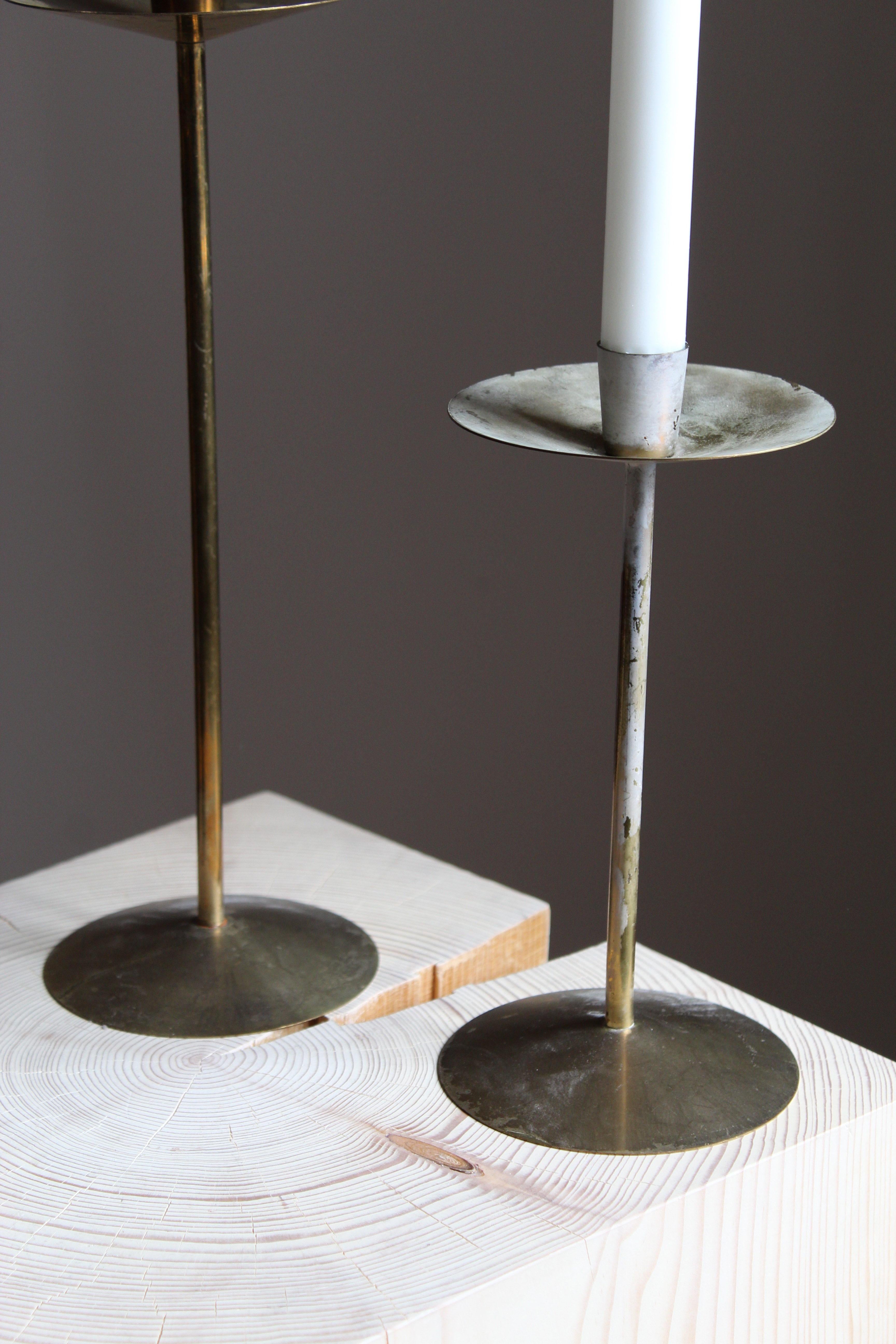 Swedish Designer, Candlesticks, Brass, Sweden, 1960s In Fair Condition In High Point, NC