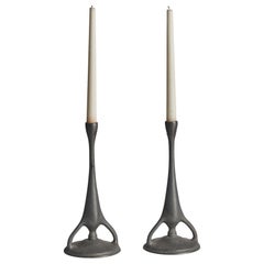 Swedish Designer, Candlesticks, Pewter, Sweden, 1930s
