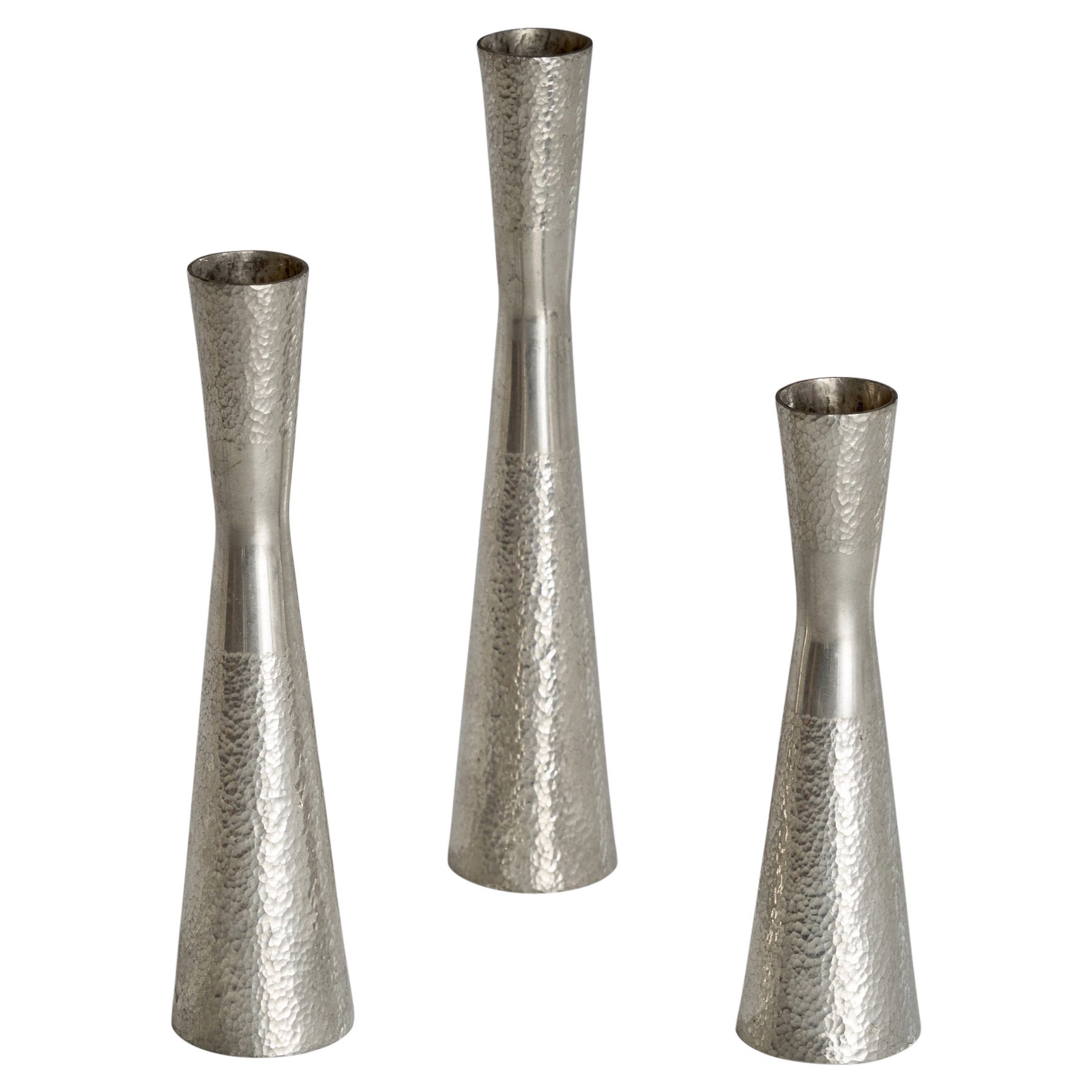 Swedish Designer, Candlesticks, Pewter, Sweden, 1950s