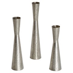 Swedish Designer, Candlesticks, Pewter, Sweden, 1950s