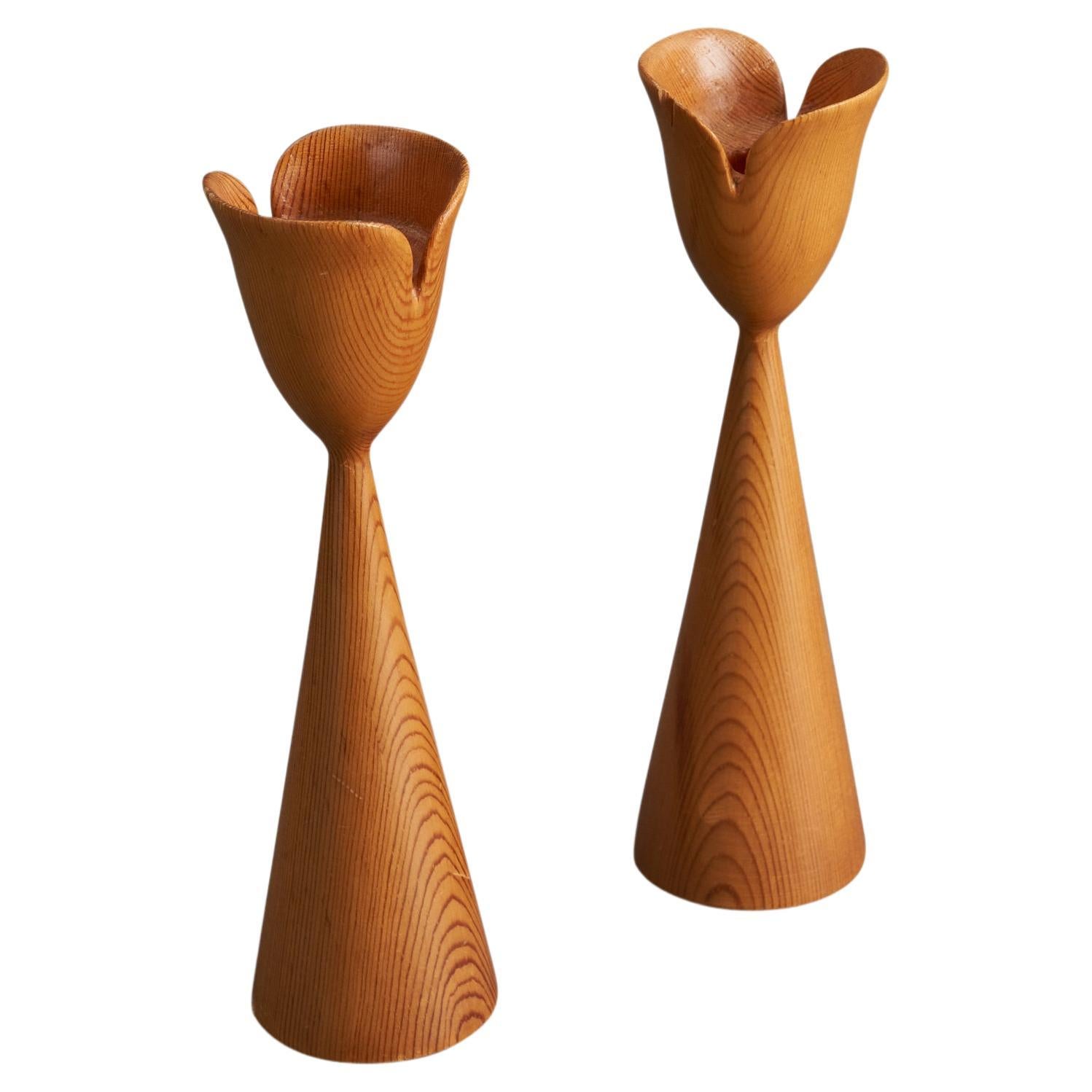 Swedish Designer, Candlesticks, Pine, Sweden, 1960s For Sale