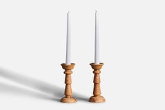 Swedish Designer, Candlesticks, Pine, Sweden, 1970s