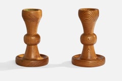 Swedish Designer, Candlesticks, Pine, Sweden, 1970s