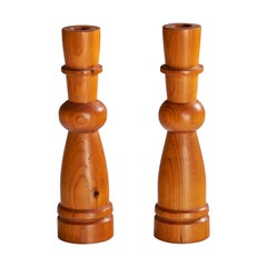 Swedish Designer, Candlesticks, Pine, Sweden, 1981