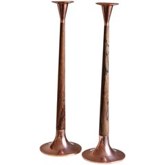 Swedish Designer, Candlesticks, wood, Copper, Sweden, 1970s