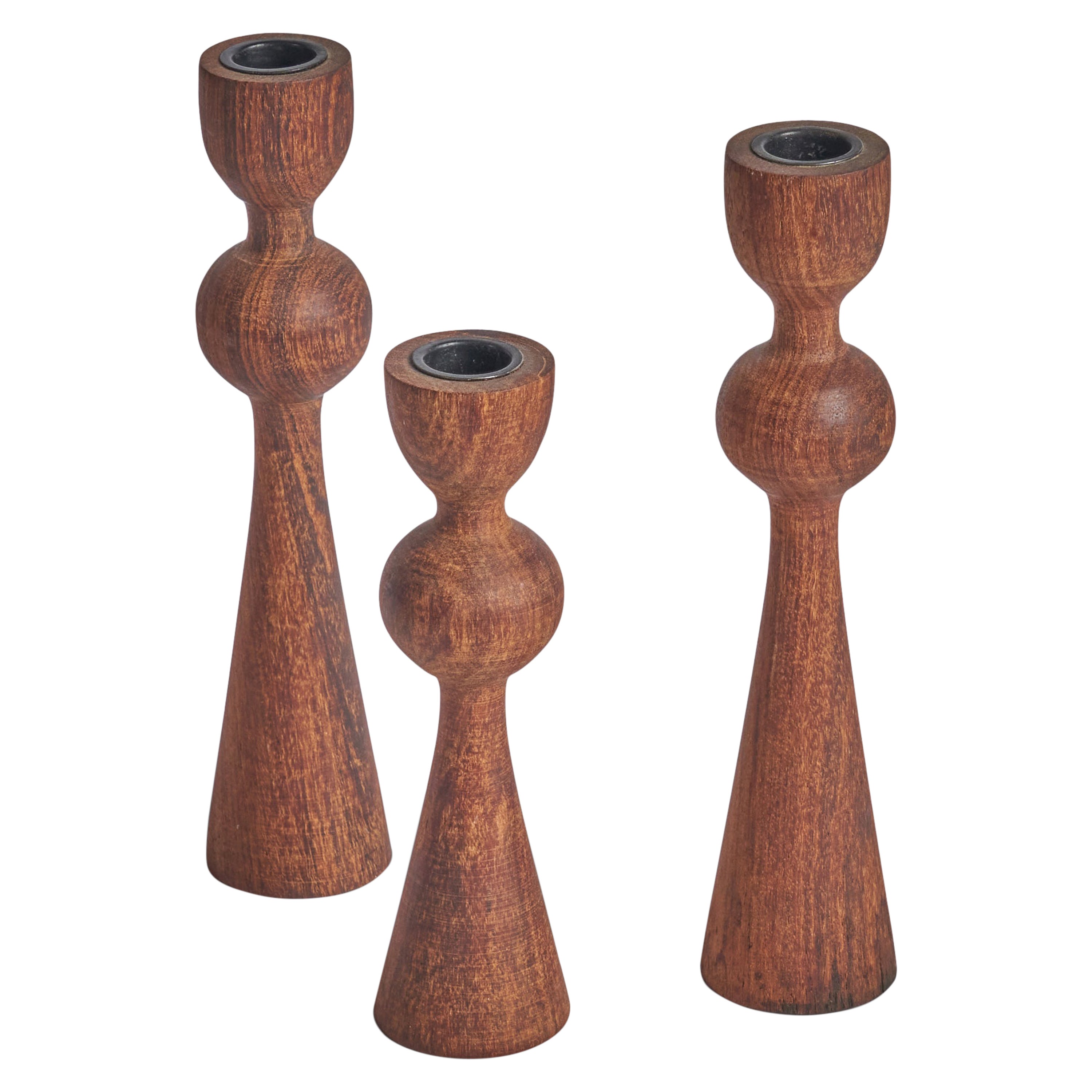 Swedish Designer, Candlesticks, Teak, Sweden, 1970s