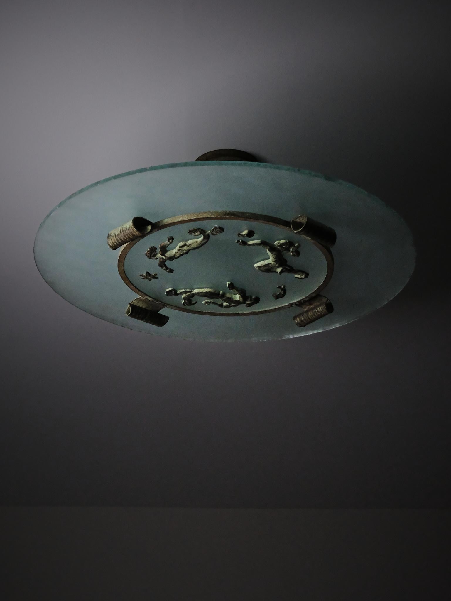 Plafonnier suédois '1252' de Bjerkås Armatur, années 1940 Bon état - En vente à Eskilstuna, SE
