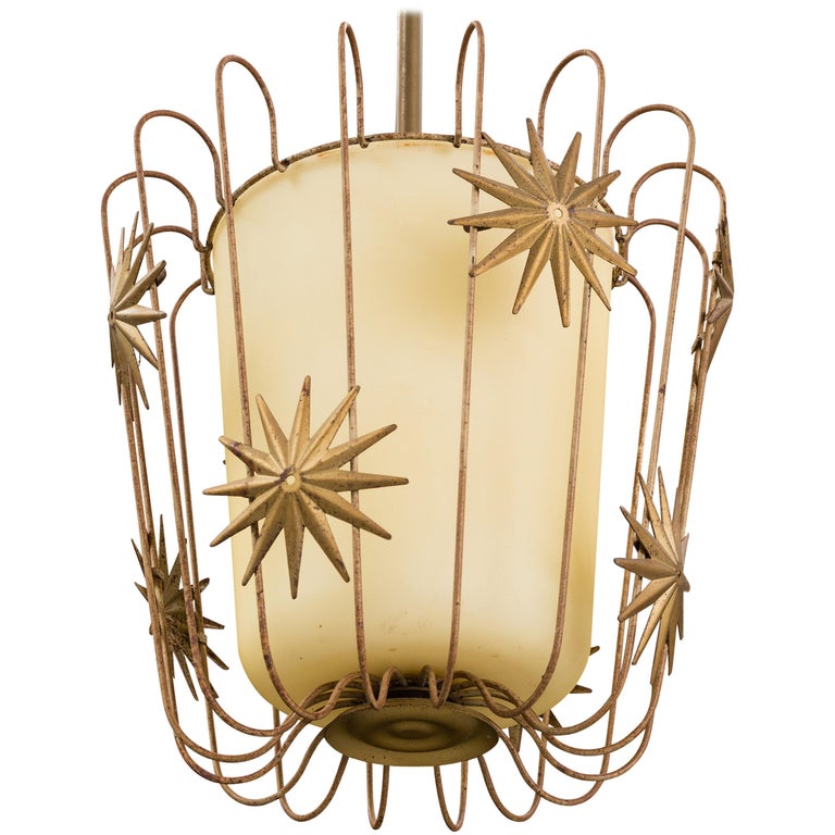 Swedish Designer, Ceiling Light / Pendant, Brass, Glass, Sweden, 1930s