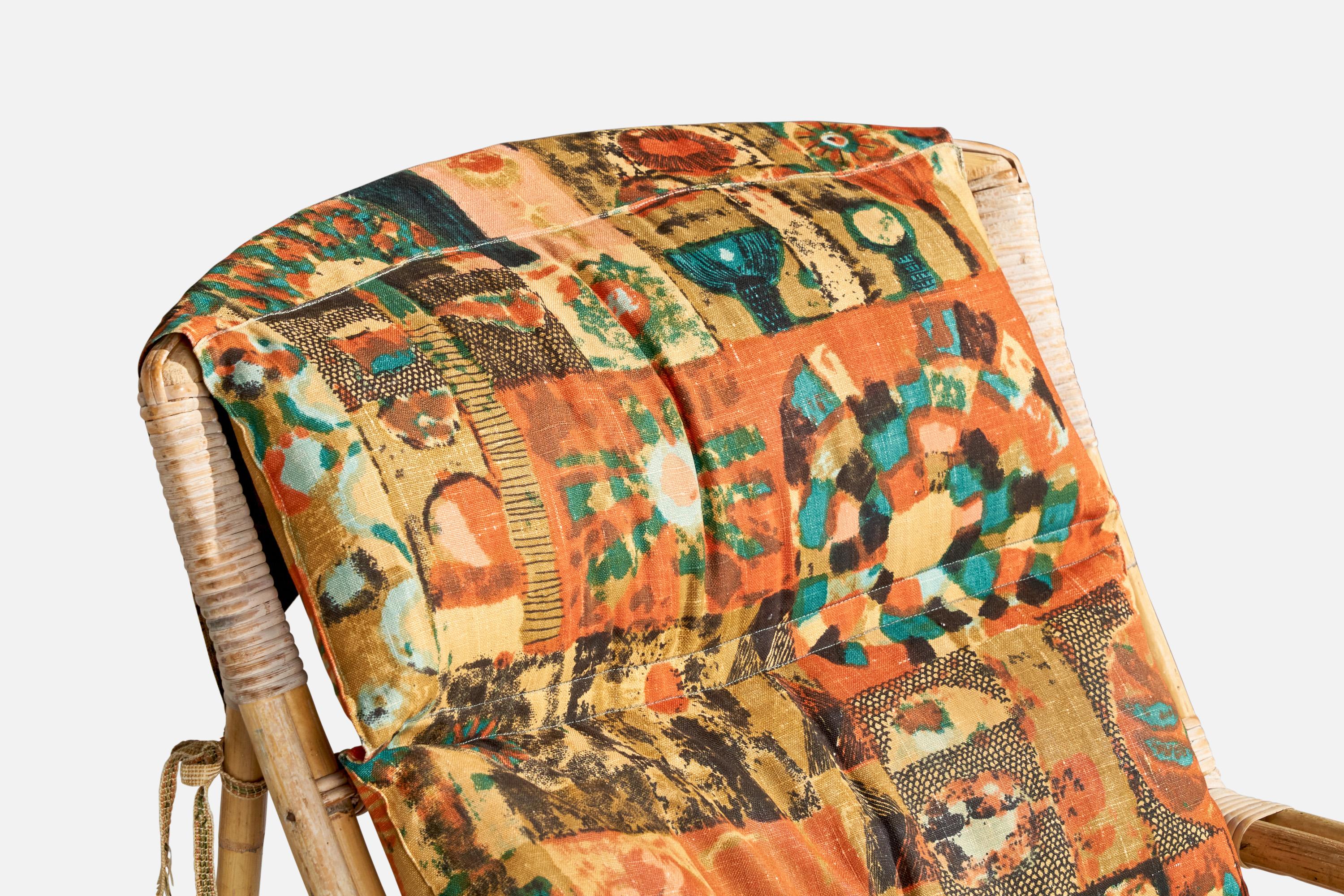 Designer suédois, chaise longue, bambou, rotin, bois, tissu, Suède, années 1940 en vente 4