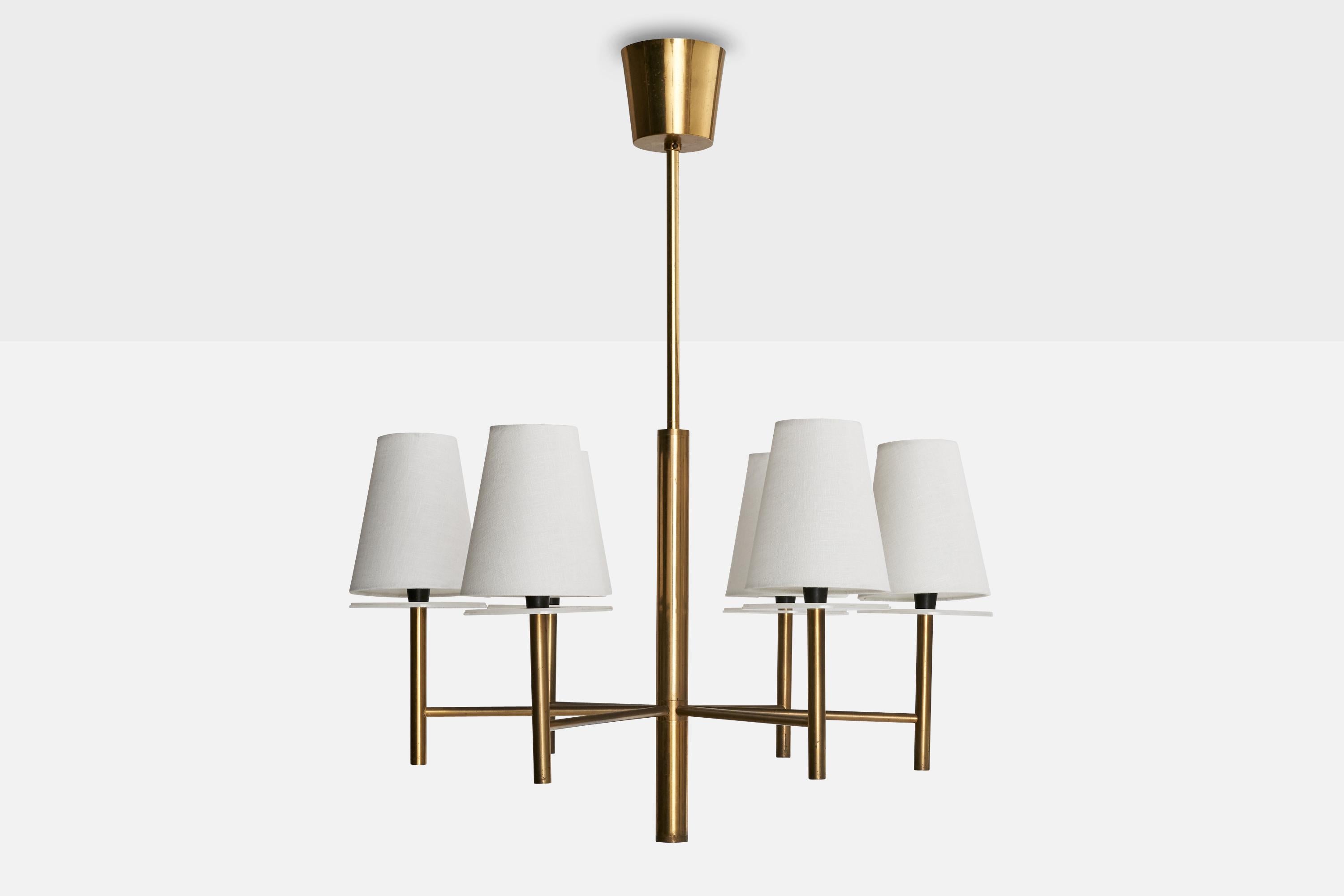 Svedese Lampadario di design svedese, ottone, acrilico, tessuto, Svezia, anni '60 in vendita