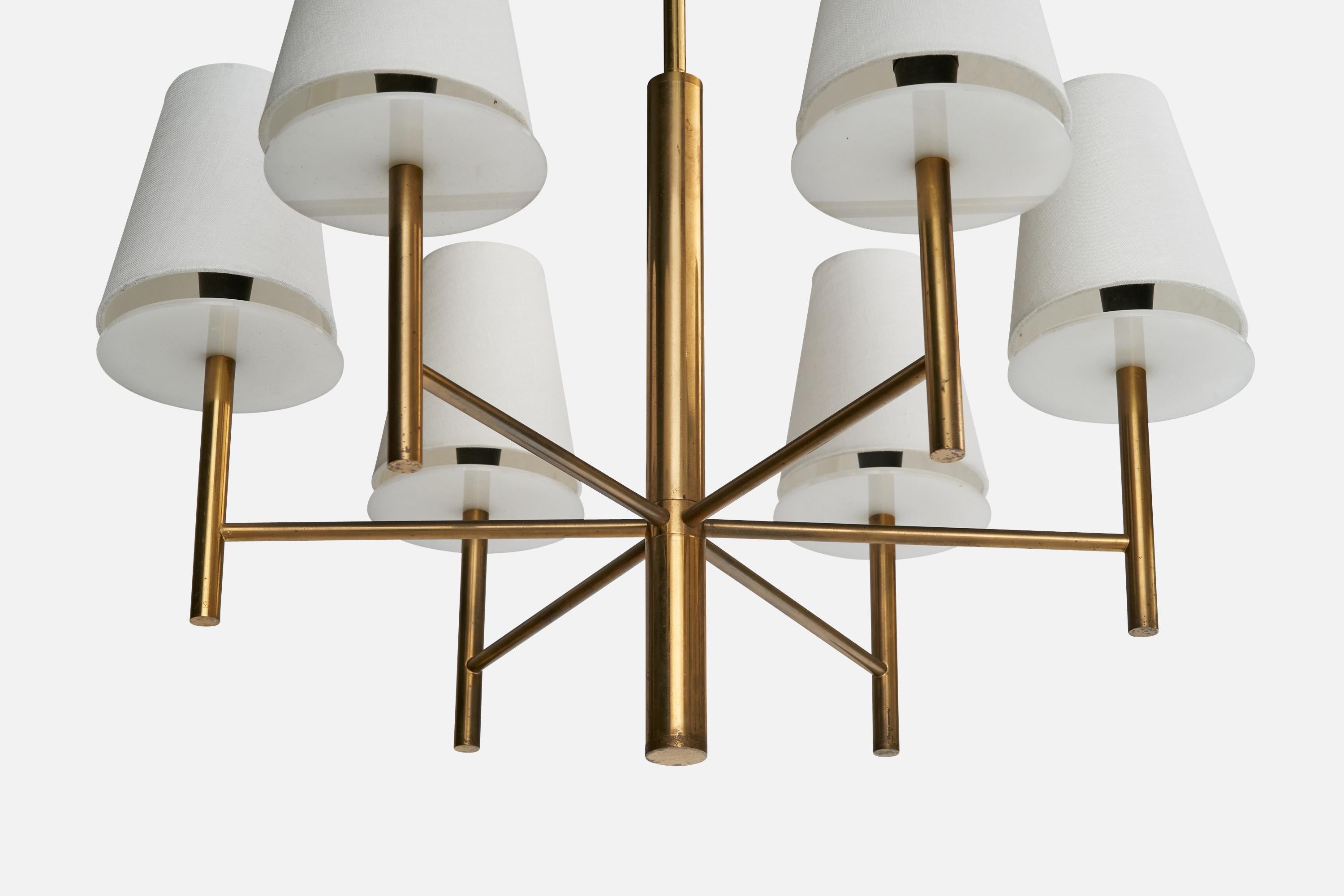 Ottone Lampadario di design svedese, ottone, acrilico, tessuto, Svezia, anni '60 in vendita