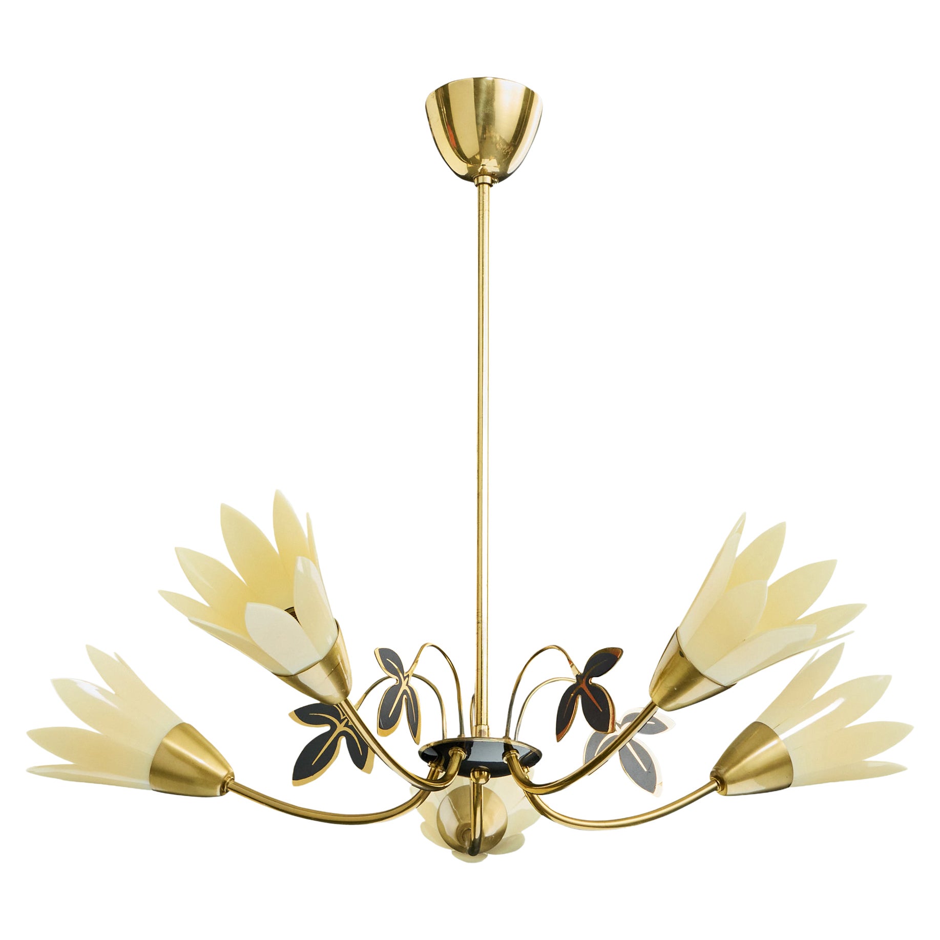 Swedish Designer, Chandelier, Brass, Acrylic, Sweden, 1960s