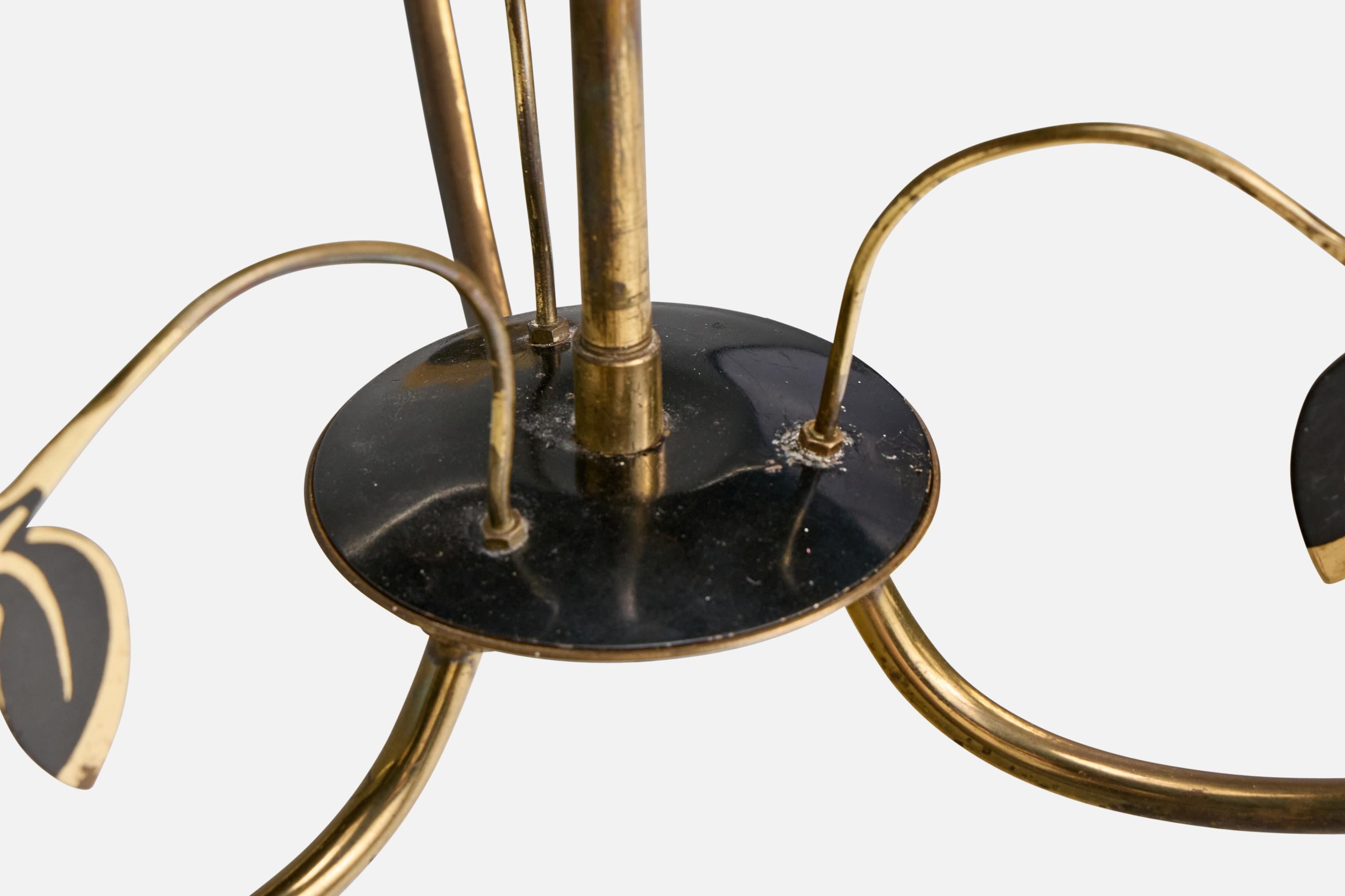 Designer suédois, lustre, laiton, acrylique, Suède, années 1970 3