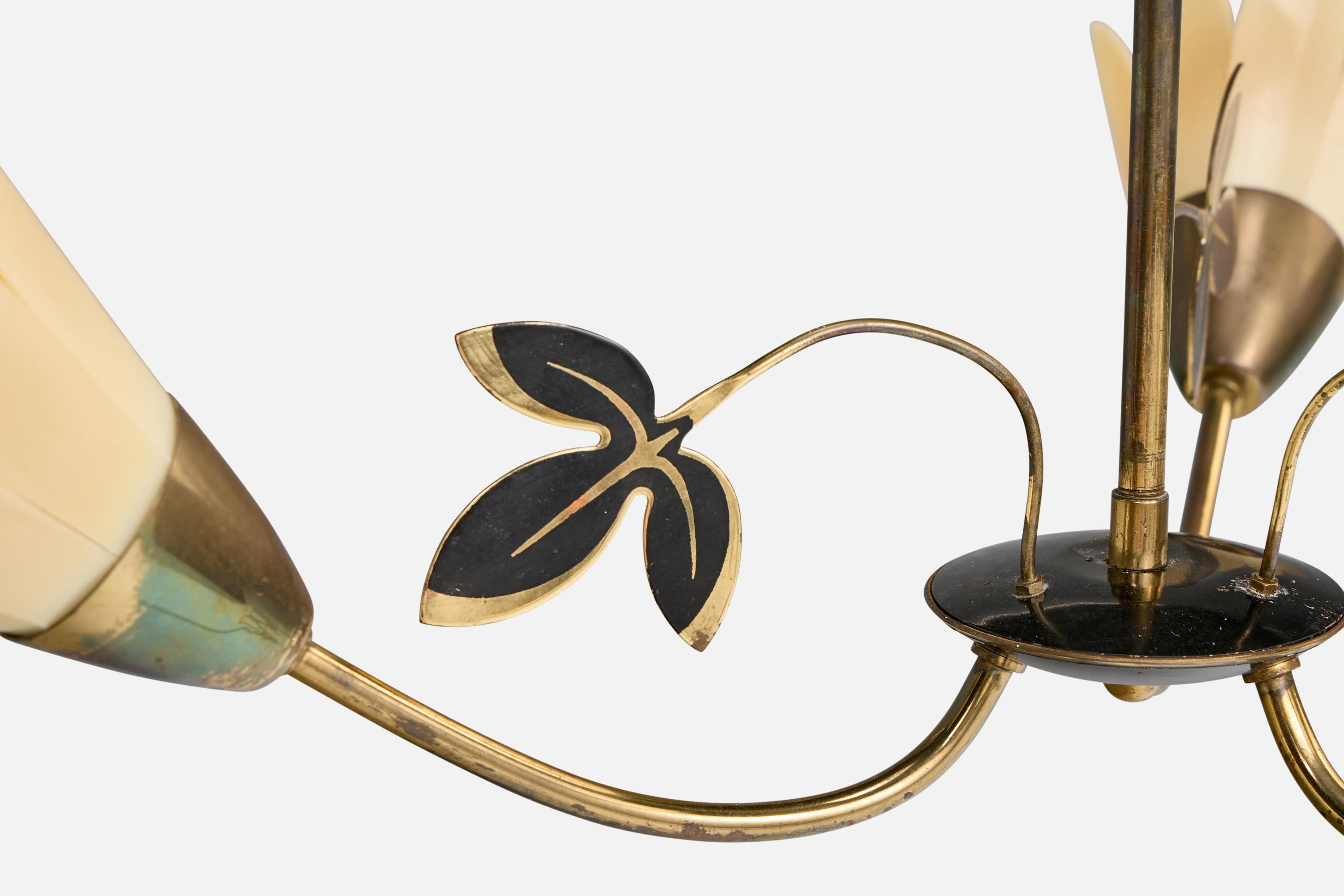 Designer suédois, lustre, laiton, acrylique, Suède, années 1970 1